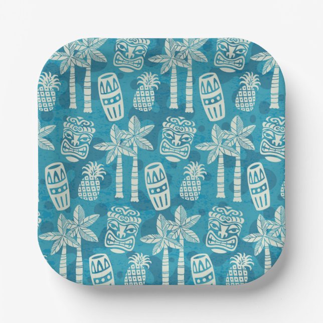 Retro Mid Century Modern Tiki Pattern Paper Plates (Front)