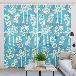 Retro Mid Century Modern Tiki Pattern Sheer Curtains