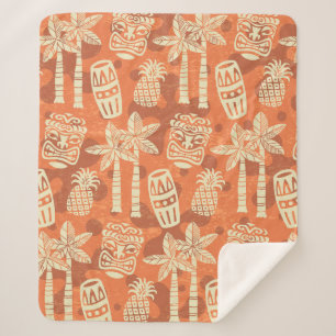 Retro Mid Century Modern Tiki Pattern Sherpa Blanket