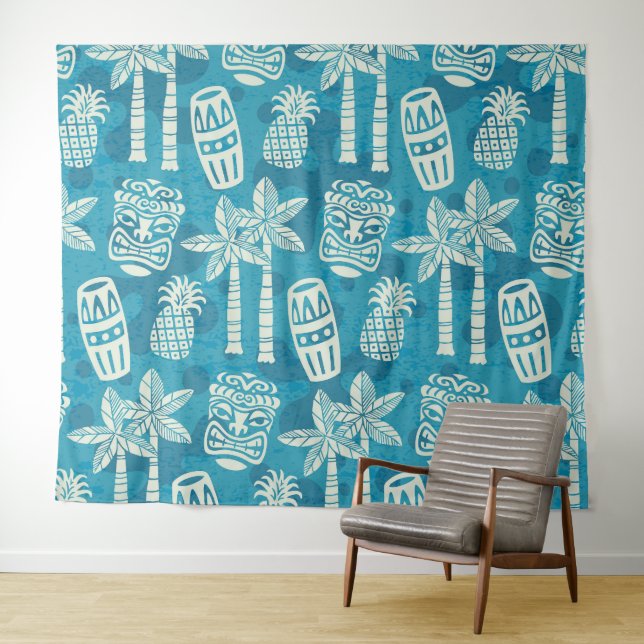 Retro Mid Century Modern Tiki Pattern Tapestry (In Situ (Horizontal))