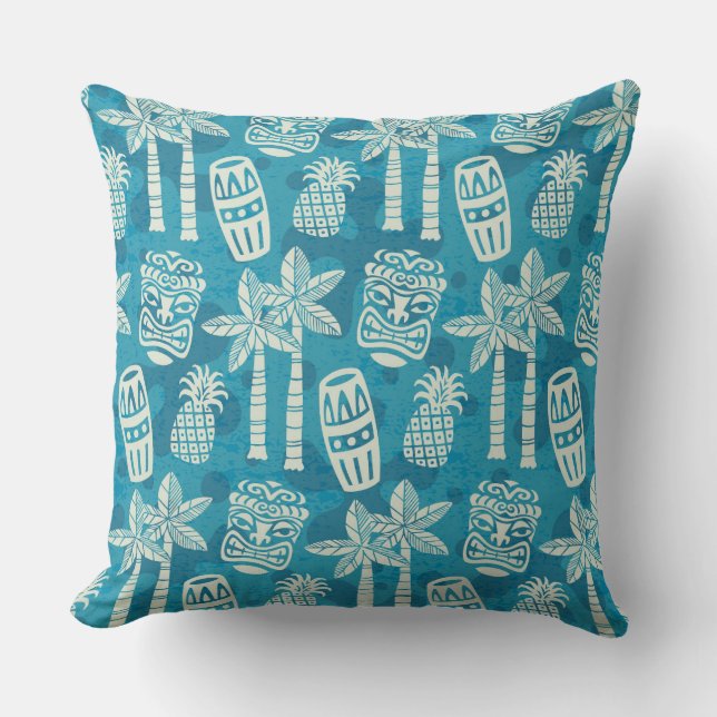 Retro Mid Century Modern Tiki Pattern Throw Pillow (Front)
