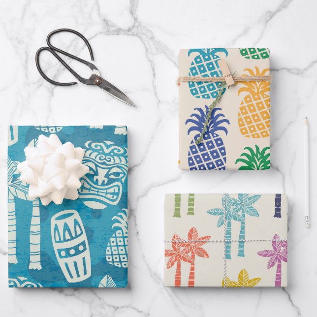 Retro Mid Century Modern Tiki Pattern Wrapping Paper Sheets (Front)