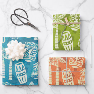 Retro Mid Century Modern Tropical Tiki Pattern Wrapping Paper Sheets