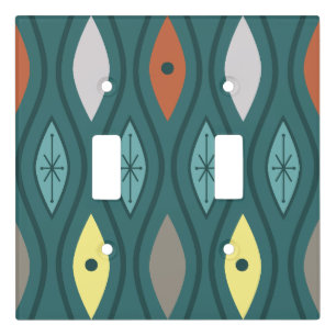 Retro Mid Century Modern Wavy Lines Teal Light Switch Cover