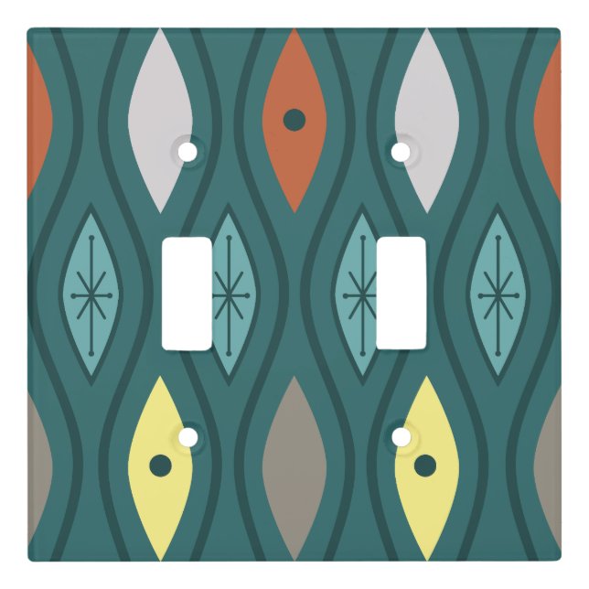 Retro Mid Century Modern Wavy Lines Teal Light Switch Cover (Front)