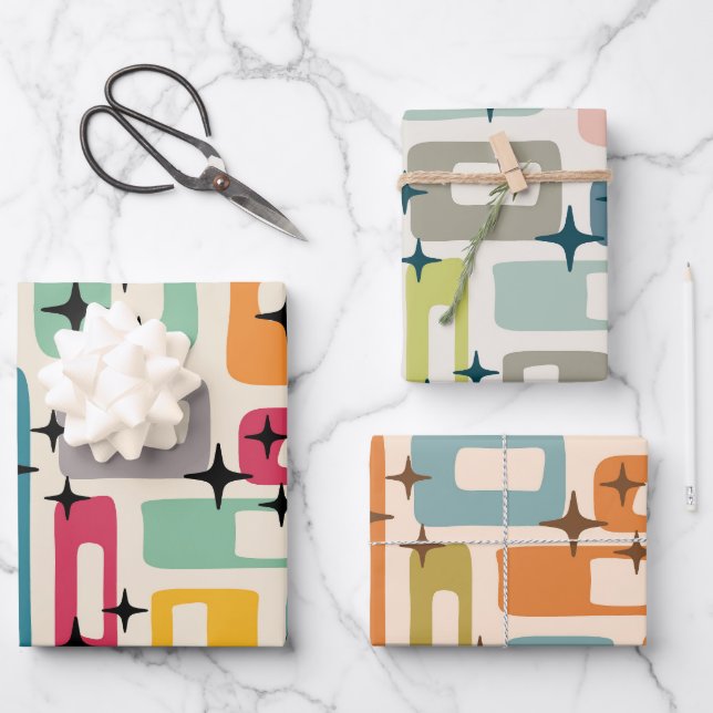 Retro Mid Century Modern Wrapping Paper Sheets (Front)