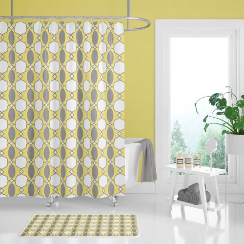 Retro Mid Century Modern Yellow and Gray Shower Curtain