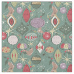 Retro Mid Century Ornament Fabric, Green Fabric