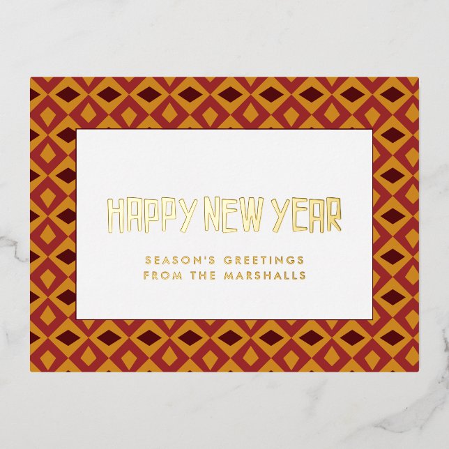 Retro mid century pattern Happy New Year Foil Holiday Postcard (Front)
