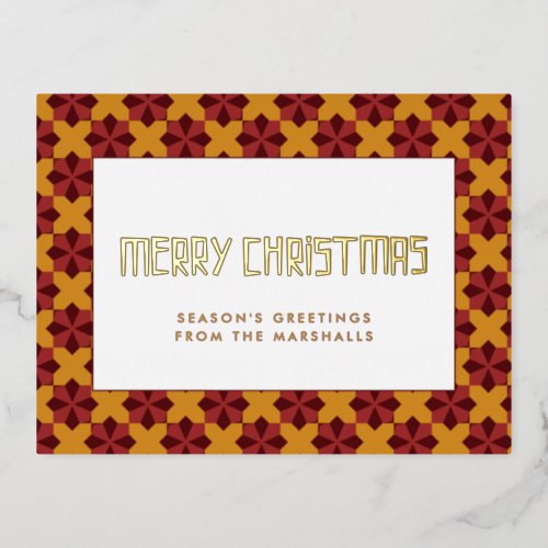 Retro mid century pattern Merry Christmas Foil Holiday Postcard