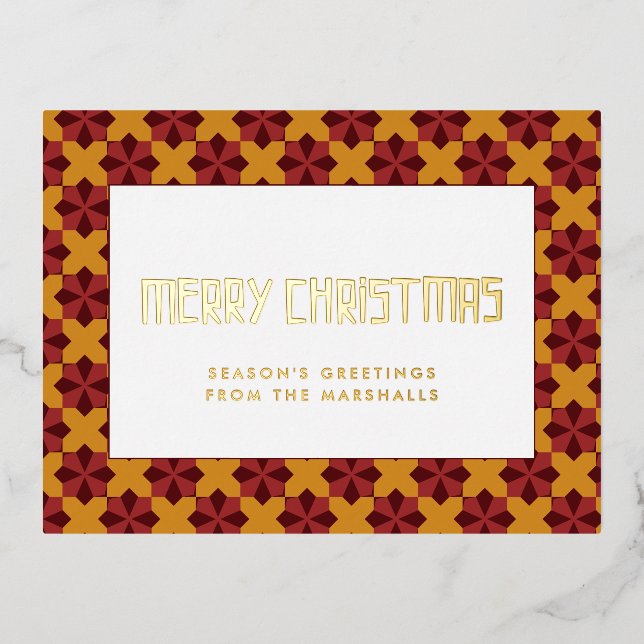 Retro mid century pattern Merry Christmas Foil Holiday Postcard (Front)