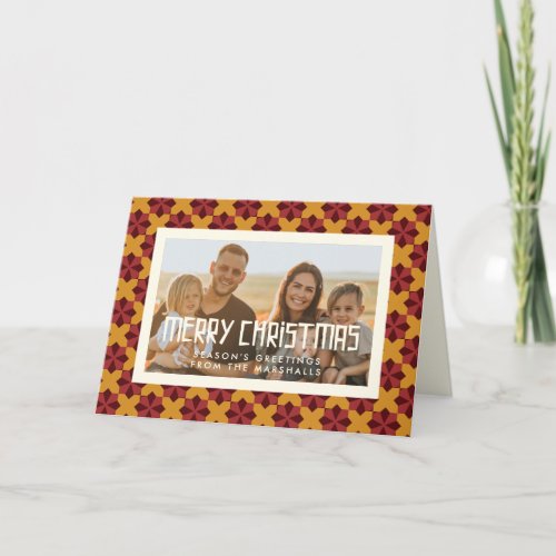 Retro mid century pattern Merry Christmas photo Holiday Card