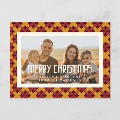 Retro mid century pattern Merry Christmas photo Postcard