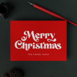 Retro Mid Century Red Merry Christmas Holiday Card<br><div class="desc">Merry Christmas card: a classic retro design,  with a mid century modern typography and a classic red background.</div>