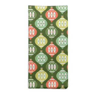Retro Mid Century Red & Olive Green Christmas Cloth Napkin