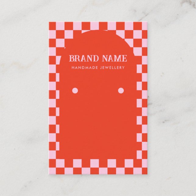 Retro Mid Century Red Pink Earrings Display Card (Front)