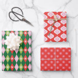 Retro Mid Century Red, Pink & Green Christmas Wrapping Paper Sheets<br><div class="desc">A fun and festive retro Christmas pattern inspired my mid-century modern design. Vintage diamonds,  stars and ogee shapes in Christmas colors of Green,  red,  pink and white.</div>