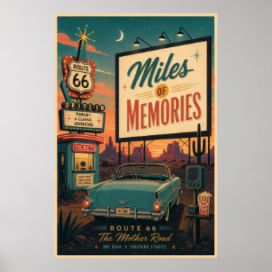 Retro Mid Century Route 66 Drive In Poster