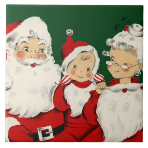 Retro Mid-Century Santa Family – Kitsch Claus Ceramic Tile