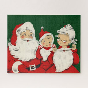 Retro Mid-Century Santa Family – Kitsch Claus Jigsaw Puzzle