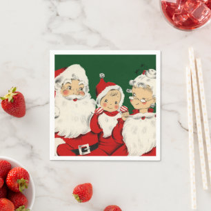 Retro Mid-Century Santa Family – Kitsch Claus Napkins