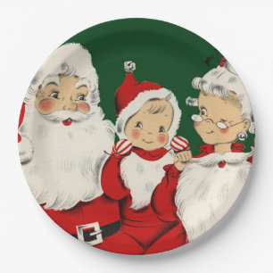 Retro Mid-Century Santa Family – Kitsch Claus Paper Plates