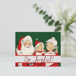 Retro Mid-Century Santa Family – Kitsch Claus Postcard