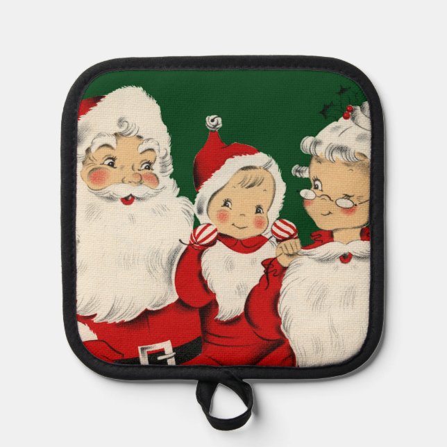 Retro Mid-Century Santa Family – Kitsch Claus Pot Holder (Front)