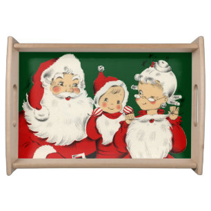 Retro Mid-Century Santa Family – Kitsch Claus Serving Tray