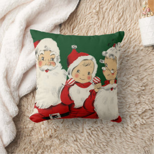 Retro Mid-Century Santa Family – Kitsch Claus Throw Pillow