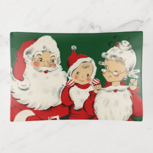 Retro Mid-Century Santa Family – Kitsch Claus Trinket Tray
