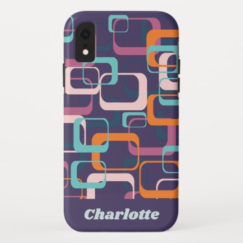 Retro Mid Century Shapes Purple Personalized iPhone XR Case