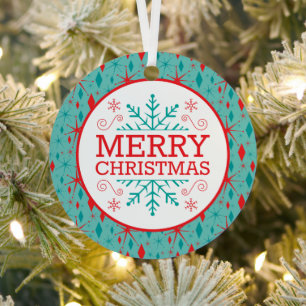 Retro Mid Century Starburst and Diamonds Christmas Metal Ornament