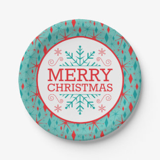 Retro Mid Century Starburst and Diamonds Christmas Paper Plates