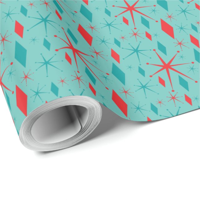 Retro Mid Century Starburst and Diamonds Christmas Wrapping Paper (Roll Corner)