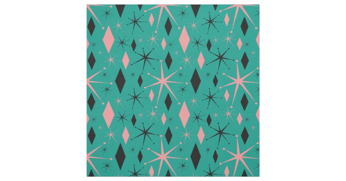 Retro Mid Century Starburst and Diamonds Fabric | Zazzle