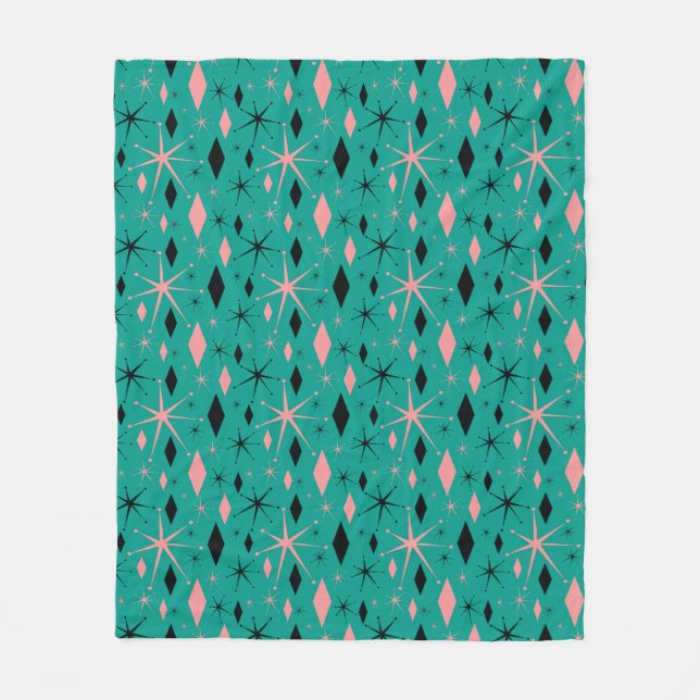 Retro Mid Century Starburst and Diamonds Fleece Blanket (Front)