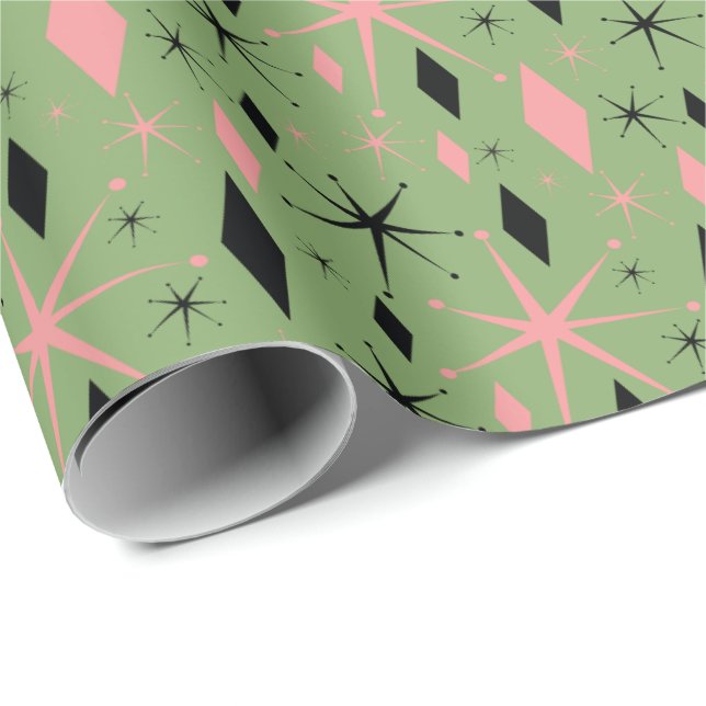 Retro Mid Century Starburst and Diamonds Wrapping  Paper (Roll Corner)
