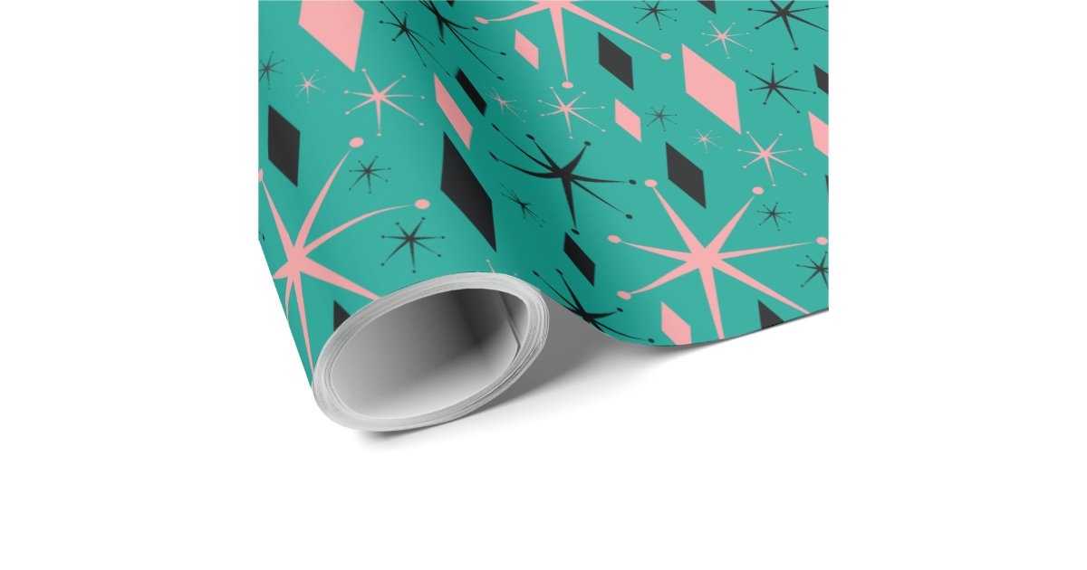 Retro Mid Century Starburst and Diamonds Wrapping Paper | Zazzle