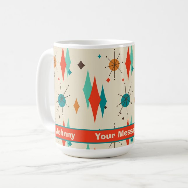 Retro Mid Century Starburst Diamond Personalized  Coffee Mug (Front Left)