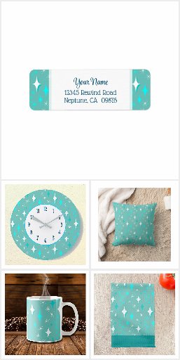 Retro Mid-Century Stars in Teal and White