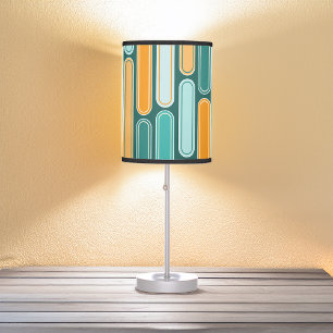 Retro Mid Century Stripes Aqua, Teal, Orange Table Lamp