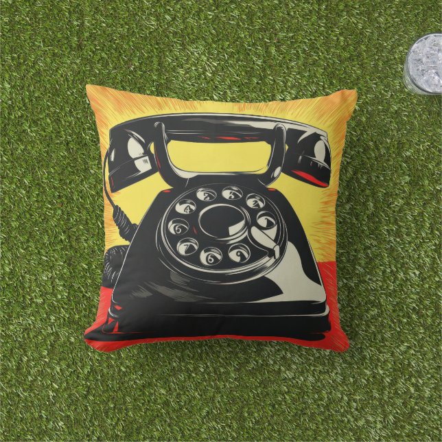 Retro Mid-Century Telephone Pop Art Design Outdoor Pillow (Grass)
