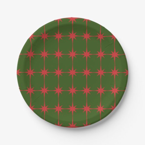 Retro Mid_century Vintage Christmas Stars Pattern Paper Plates