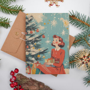 Retro Mid-Century  Vintage Illustration Xmas Holiday Card