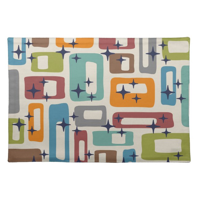 Retro Mid Mod Atomic Age Pattern Cloth Placemat (Front)