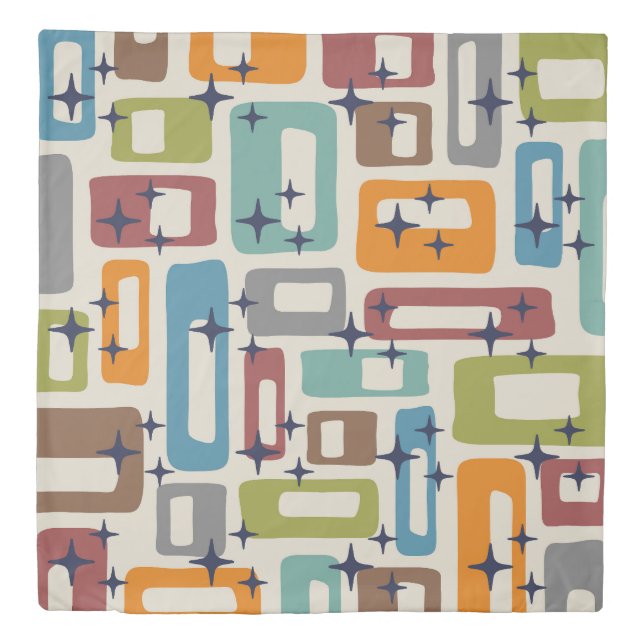 Retro Mid Mod Atomic Age Pattern Duvet Cover (Front)