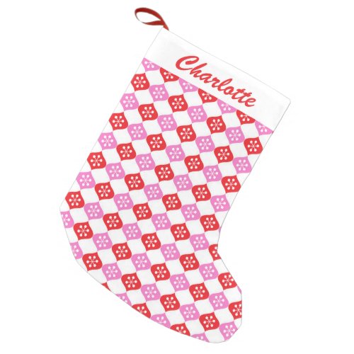 Retro Mid Mod Atomic Pattern Pink Red Personalized Small Christmas Stocking