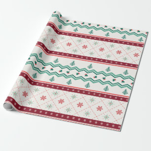Retro Mid Mod Christmas Patterns Olive Red Cream Wrapping Paper