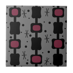 Retro Mid Mod Columns Boxes Maroon Ceramic Tile